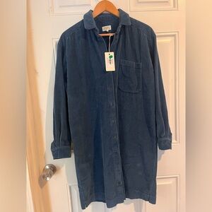 NWT Hartford Collections Ryler dress so 1 corduroy blue wide whale button front